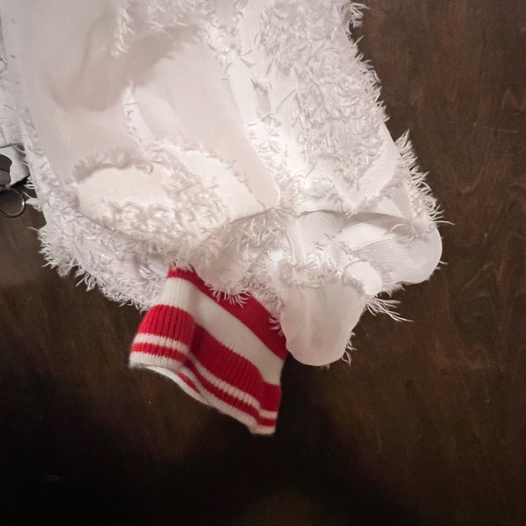 White embroidered zipper jacket with red & white on sleeves - Picture 3 of 8